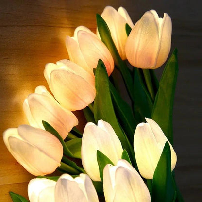 Vase of bright tulips